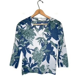 TSE | Floral V-neck Cashmere Sweater Size Small